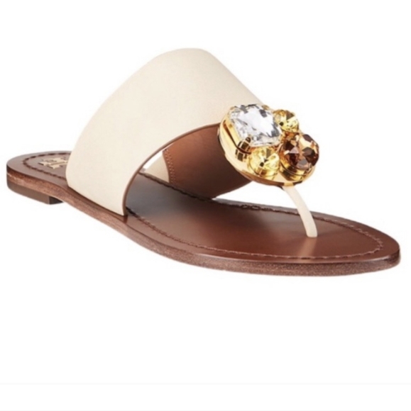 Tory Burch Sandals Patos Disk Embellished Dulce De Leche Womens 6 - Picture 4 of 10